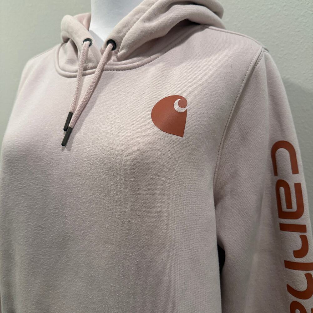Carhartt Iconic Clarksburg Logo Sweater Hoodie Blush Pink Women Large Cozy - Picture 3 of 9